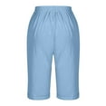 thumbnail image 4 of vigerkar Womens Casual Capri Pants Elastic Waist Solid Color 3/4 Wide Leg Summer Trousers with Pockets Blue, M, 4 of 5