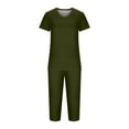 thumbnail image 5 of cfhntfmh Womens Pajama Sets Casual V Neck Short Sleeve Basic T-Shirts Loose Capri Pants Sleepwear with Pockets 2 Piece Pjs Sets, 5 of 6