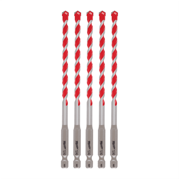 Milwaukee Tool 1/4" x 4" x 6" SHOCKWAVE Impact Duty Carbide Hammer Drill Bits - Bulk 5 PK