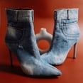 thumbnail image 4 of 【JENS-1】Belovely Denim high-heeled ankle boots with pointed toes (ORDER SIZE UP!!) Girl Women Insole Soft Comfort Padded Rubber Shoe Footwear Walking Shoes, 4 of 5