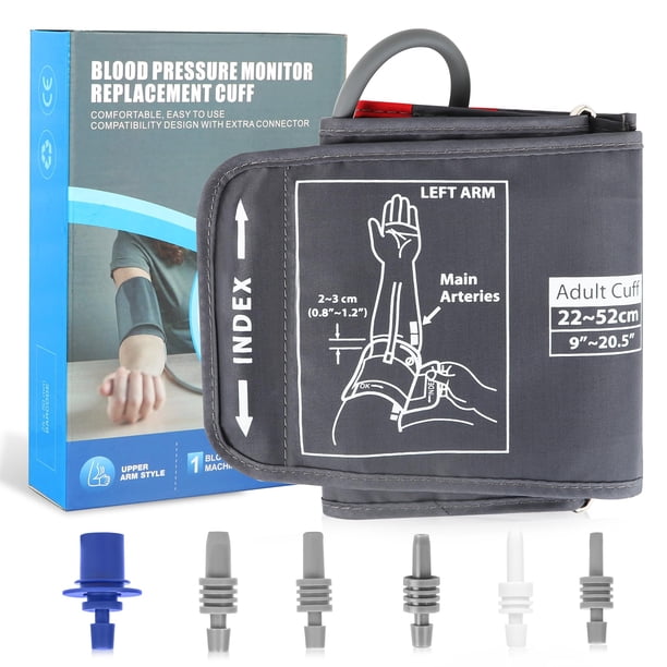 Brazalete de repuesto para presión arterial XL - Brazalete extragrande de 23 a 53 cm de amplio rango. Se adapta a brazos medianos y extragrandes. 6 tamaños de conectores compatibles con Omron y otras