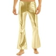 thumbnail image 2 of TSSOE Men's PVC Leather Long Pants 70s Disco Trousers Flared Bell Bottoms Vintage Leggings Tights Gold S, 2 of 7