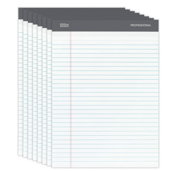 Office Depot Professional Legal Pad, 8 1/2in. x 11 3/4in., Legal Ruled, 50 Sheets Per Pad, White, Pack Of 8 Pads, 99528