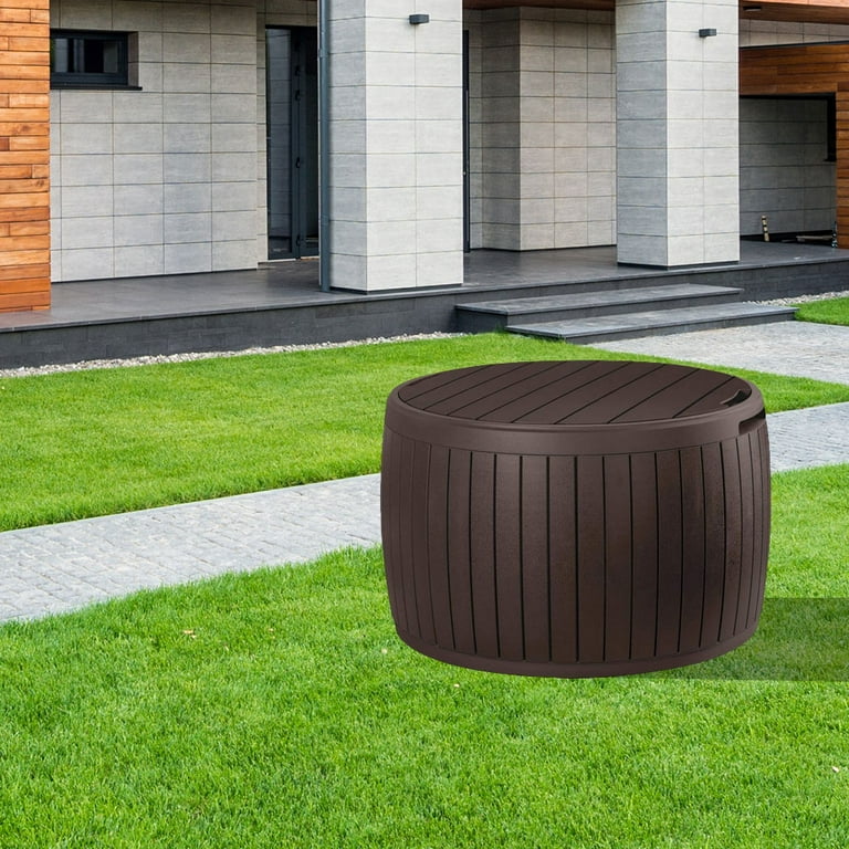 Keter Circa 37 Gallon 3-in-1 Patio Deck Storage Box Container With Resin  Wood Texture For Outdoor Table Or Chair Pool Furniture Decor, Brown : Target