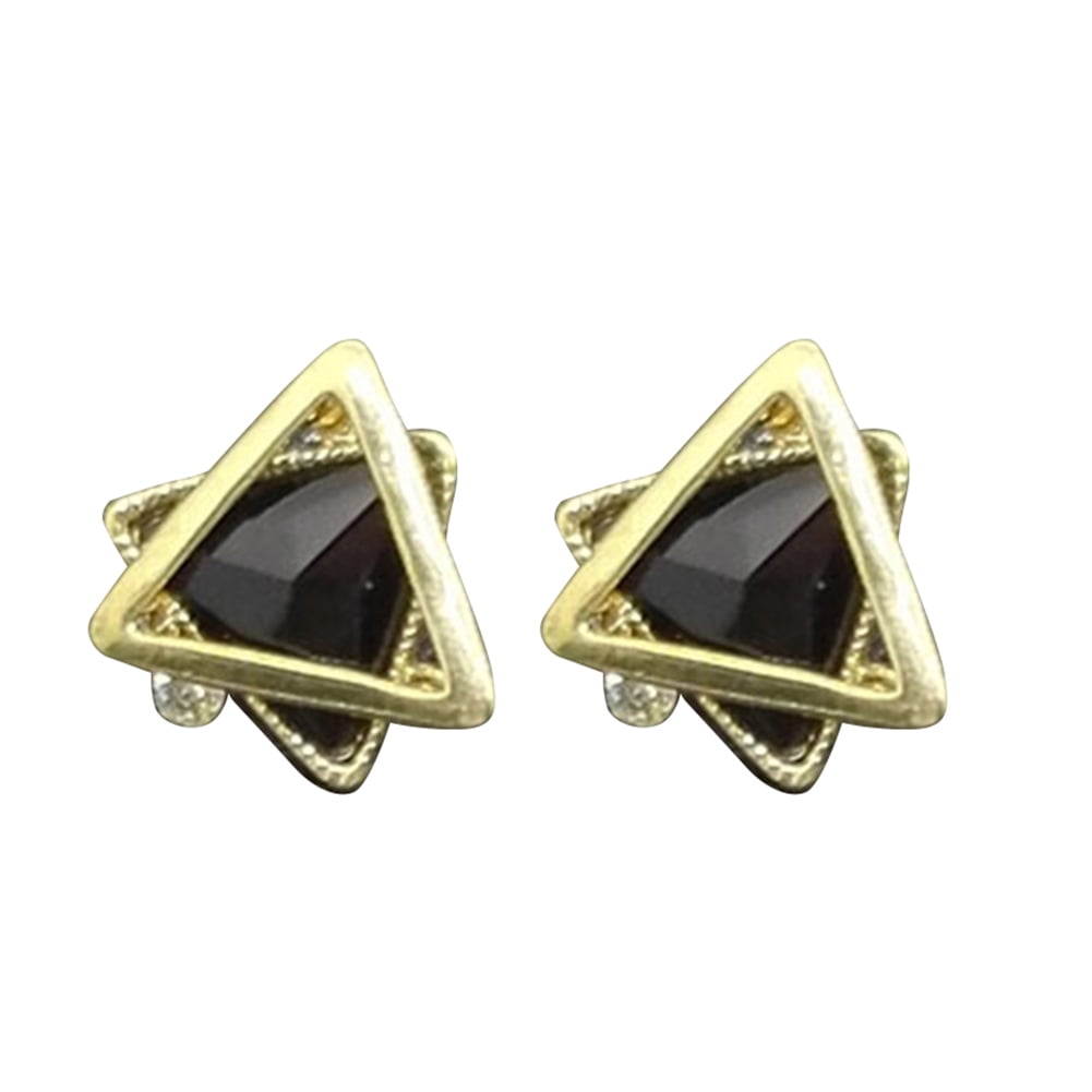 Clip on Earring Back with Pad Double Triangle Dangle for Girl Kid no Piercing Fashion Jewelry Resin Black