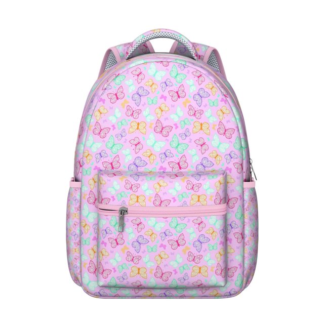 Butterflies Print Backpack for Student Colorful Floral Pattern Cute Tropical Aesthetic Bookbag for Butterfly Lovers Artistic Design