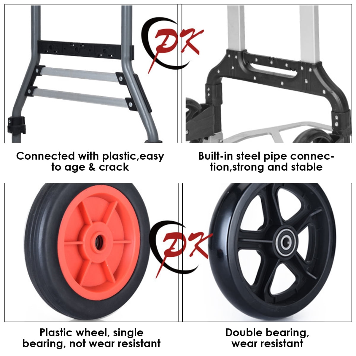 Ideal for Plane Train Car Office Home Travel Use 330 Lbs Folding Hand Truck Portable Heavy Duty Durable Aluminum Luggage Cart 2 Wheel Dolly Hand Truck with Oversized Bearing Plate