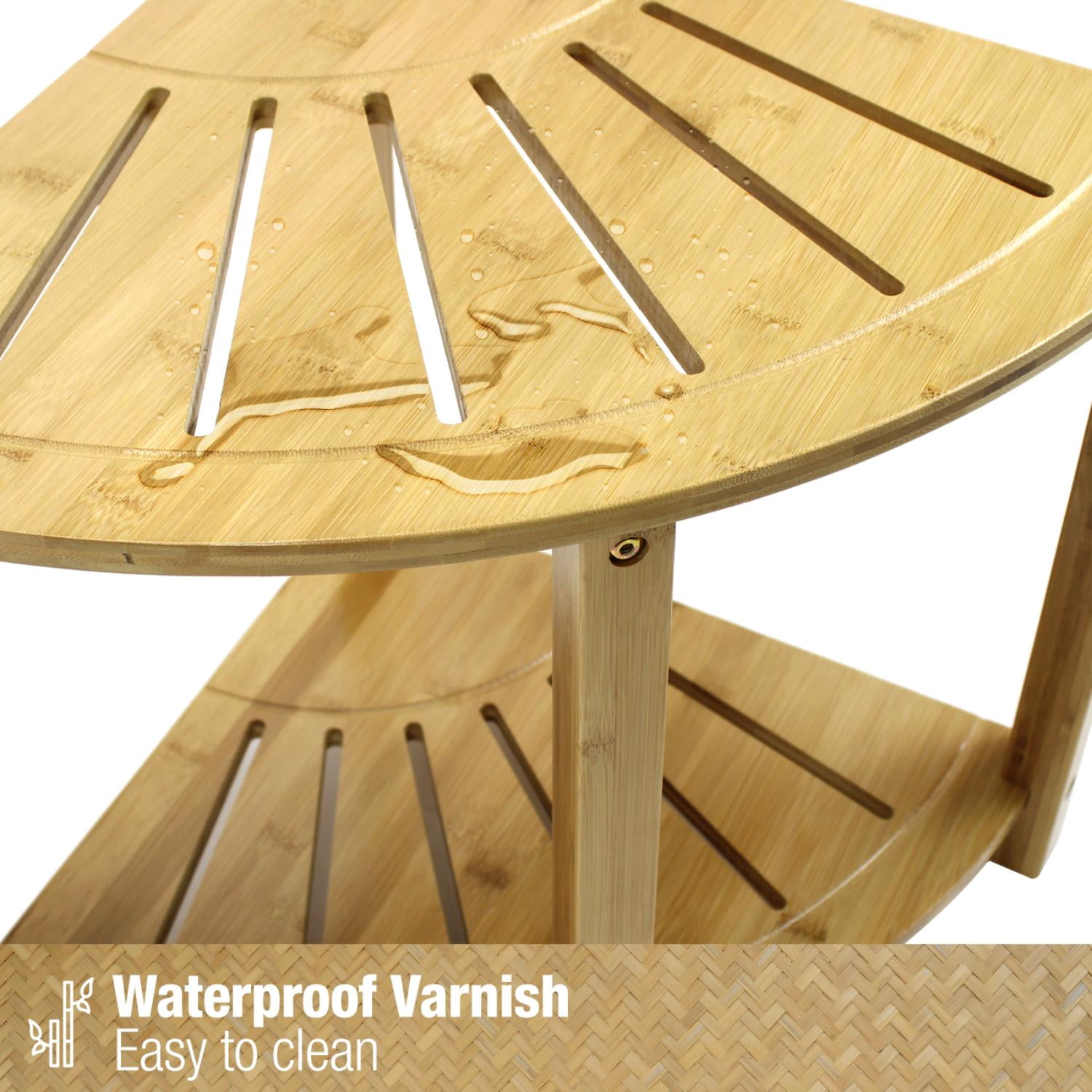 Sorbus Bamboo Shower Stool with Shelf, Corner Bath Bench, Waterproof Bathroom Seat, Natural