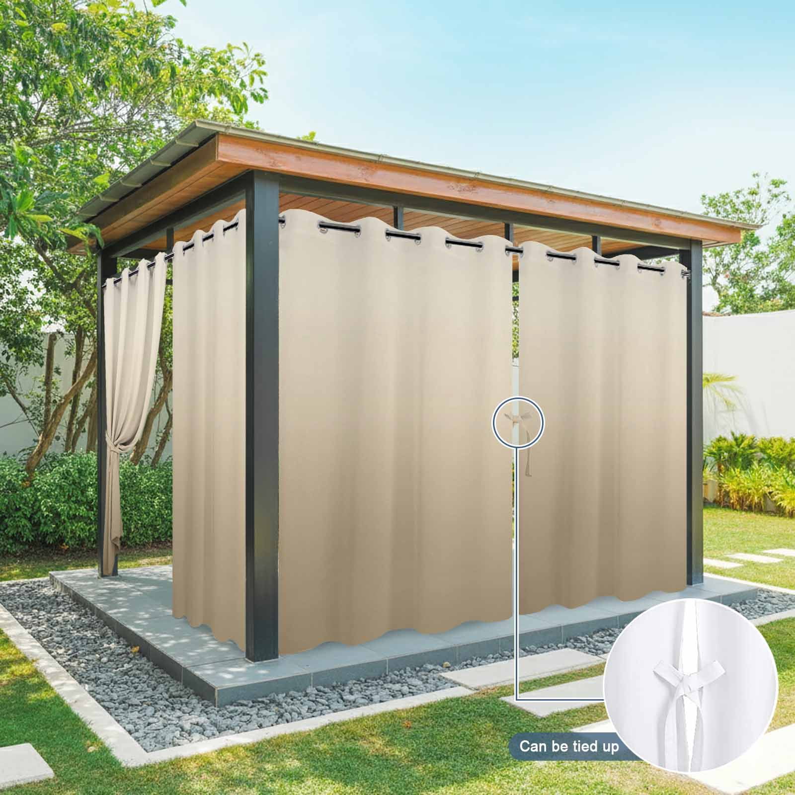 Brown Beige Outdoor Curtains for Patio Waterproof, Windproof Privacy Curtains with Weighted Bottom, Gradient Monochrome Modern Country Outside Drapes for Picnic Garage Backyard Cabana 54"x95" 1 Panel