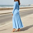 thumbnail image 5 of TFEOQRY Womens Maxi Dress Crew Neck Long Sleeve Ruched Bodycon Slim Flowy Hem Formal Party Long Dresses, 5 of 9