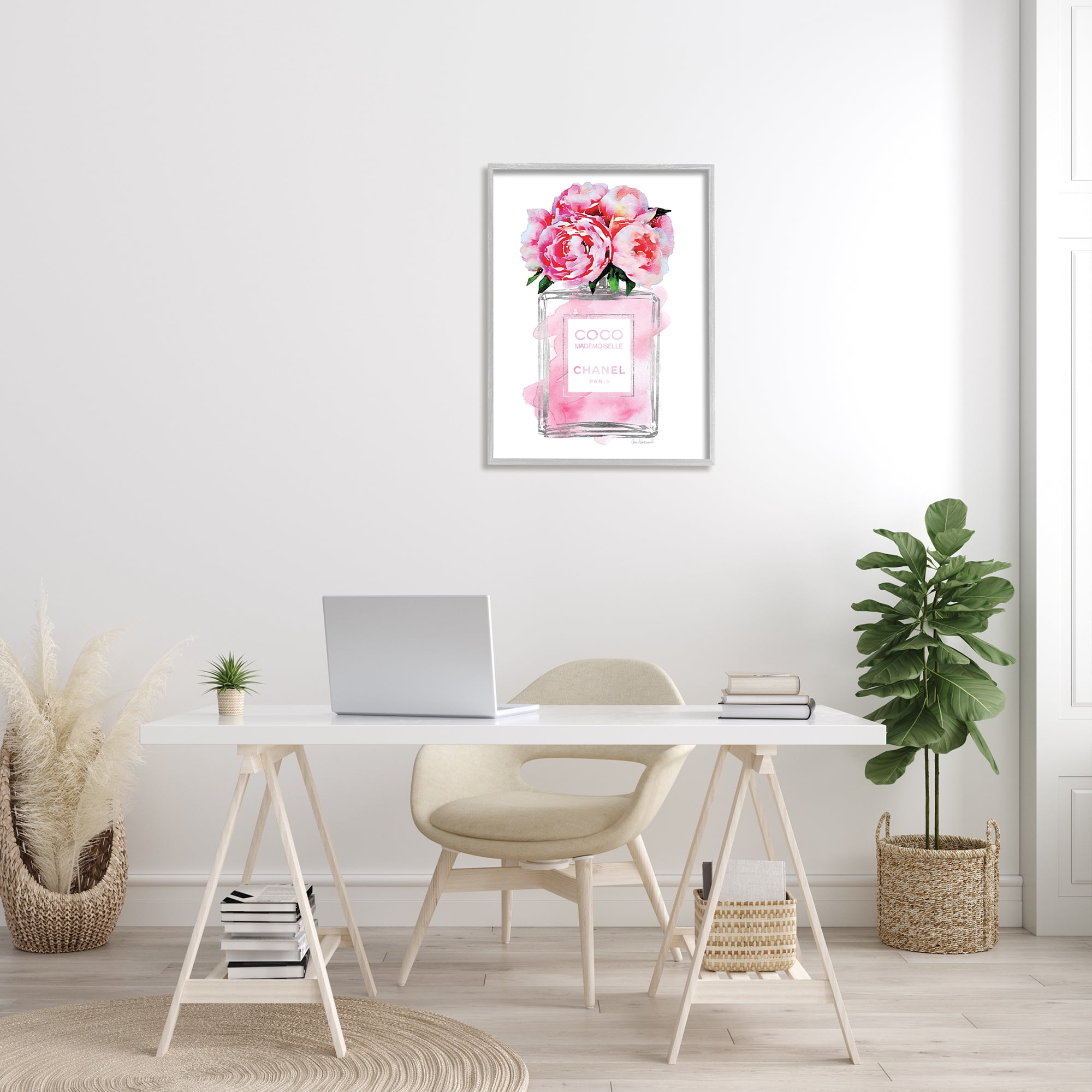 Stupell Industries Glam Perfume Bottle V2 Flower Silver Pink Peony, 24 x 30,Design by Amanda Greenwood