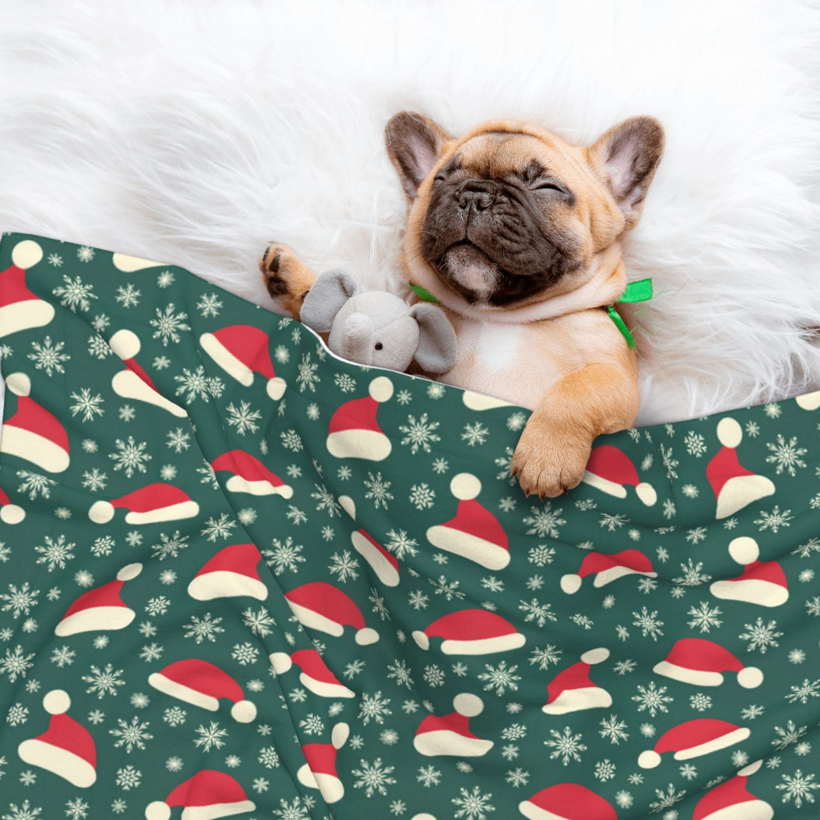 Naloa Santa Hat Joy Green Festive Dog Blanket, 3 Sizes Cat Blanket for Indoor Cats Large Medium Small Dog Gifts-Large