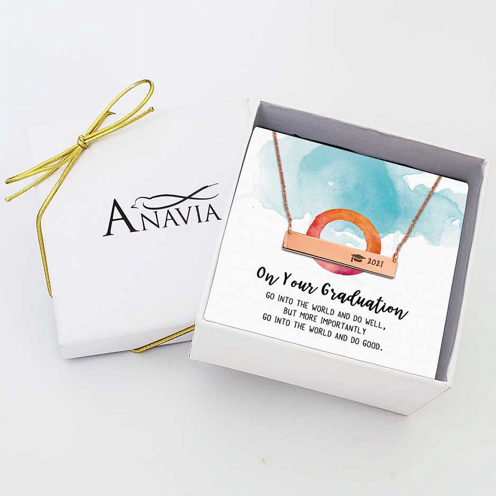 Anavia Graduation Gift for Her - High School | College Graduation Gift for Her -2021 Graduation Gifts for Daughter - Stainless Steel Bar Engraved Bachelor Cap Necklace