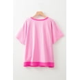 thumbnail image 5 of Casual Bright Pink Plus Size T-Shirt - Colorblock Patchwork Design | [ZhiHiMeRi] | (US 18W-20W)2X, 5 of 10