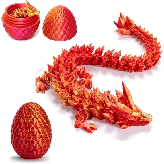 FDEEOM 3D Printed Eggs Toys,Articulated 3D Toys with 3D Dragon Eggs,Fidget Toys Adults,Easter Mythical Eggs with Inside,Desk Toys for Gifts,Home Office Decor( Red)
