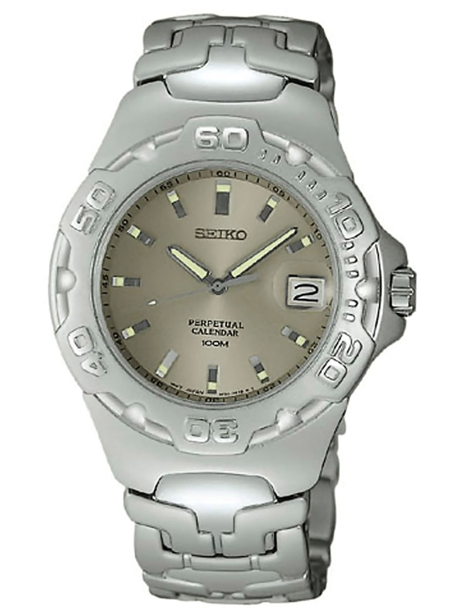 Seiko SLL183 Men's Gray Dial Steel Bracelet Perpetual Calendar Watch -  