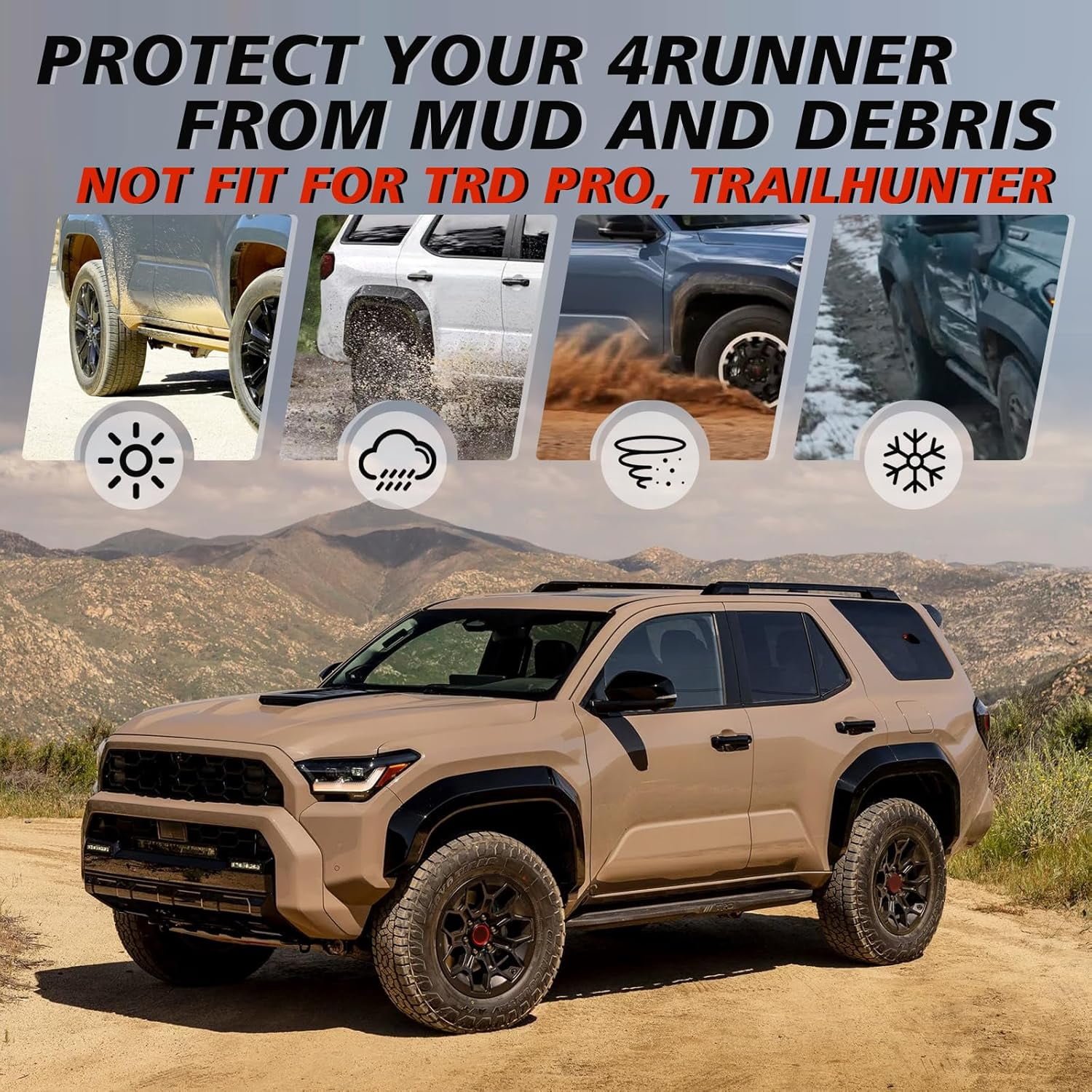Mud Flaps Splash Guards Compatible with Toyota 4Runner 2025 2026 Accessories 6Gen 4Runner Front and Rear Mud Guards 4PCS Drilling Heavy Duty  Mudguards Kit with Hardware Accessories