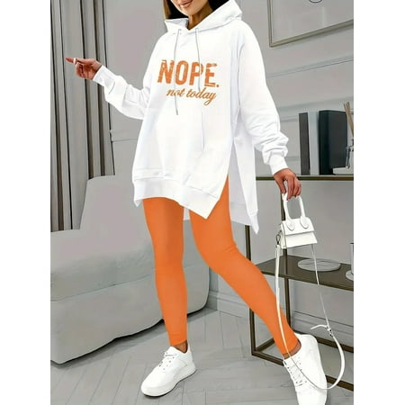 Casual Two-piece Set Kangaroo Pocket (L  Orange)