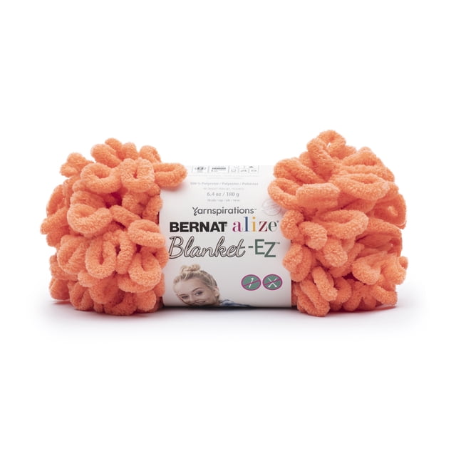 Bernat® Alize Blanket™ #7 Jumbo Polyester Yarn in Orange Crush, 6.4 oz/180 g, 18 yards, featuring ultra-soft looped polyester yarn designed for easy finger knitting without needles or hooks, ideal for crafting blankets, pillows, and cowls.