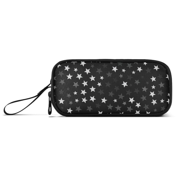 Stars on Black Background Pencil Case Stationary Holder Pen Bag Pencil Pouch Tool Organizer 3 Compartments