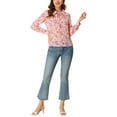 thumbnail image 2 of INSPIRE CHIC Women's Contrast Color Collar See Through Floral Tops, 2 of 6