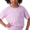 thumbnail image 2 of Saint Eve Kids Girls 2 Piece Summer Outfits - Cute, Soft, Lightweight Terry T Shirt and Shorts Set for Kids - Purple Flowers, Large (10/12), 2 of 6