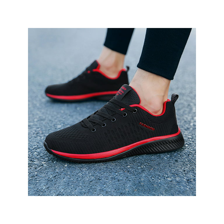 tag et billede tilgive Lykkelig SIMANLAN Men's Athletic Shoes Round Toe Sneakers Flat Trainers Gym  Lightweight Casual Sneaker Outdoor Lace Up Walking Shoe Black Red 5 -  Walmart.com