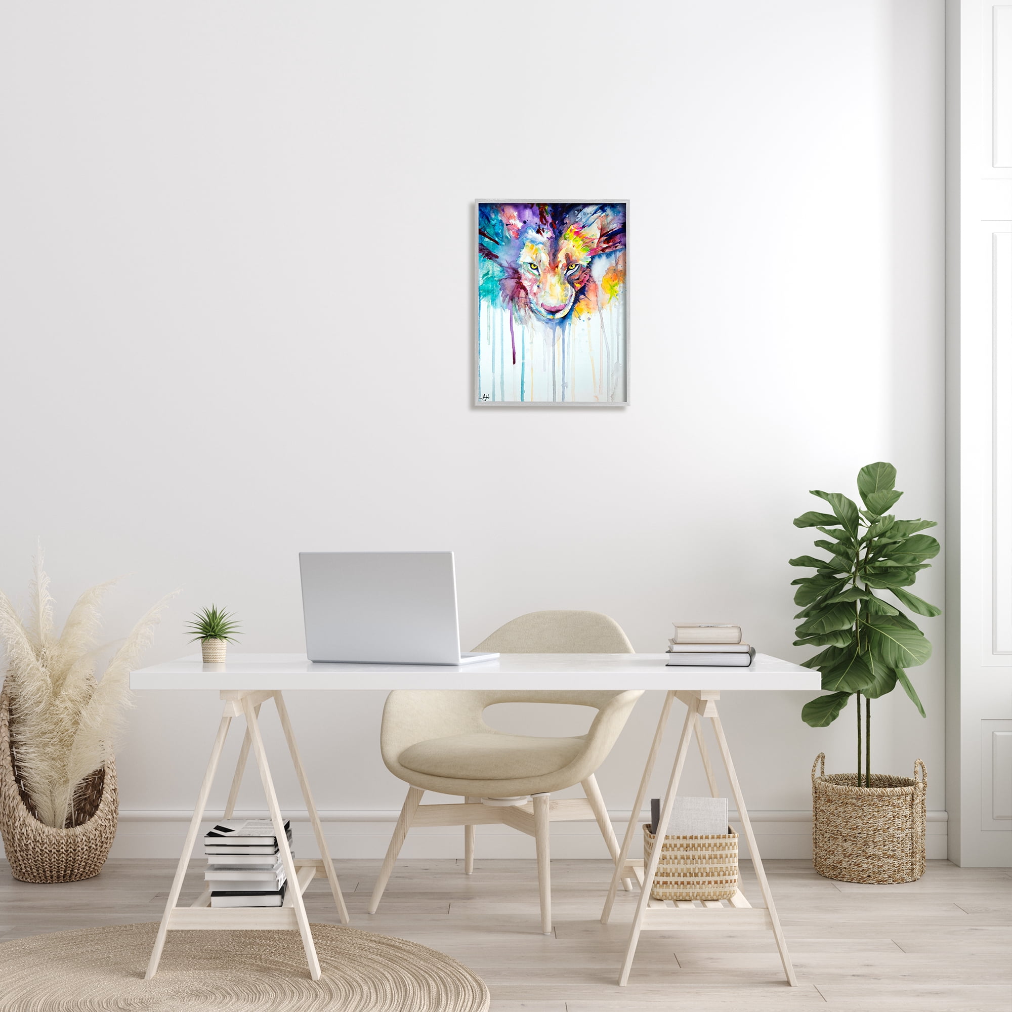 Stupell Industries Cool Colorful Large Cat Lion Portrait Animal Watercolor Painting, 16 x 20,Design by Marc Allante