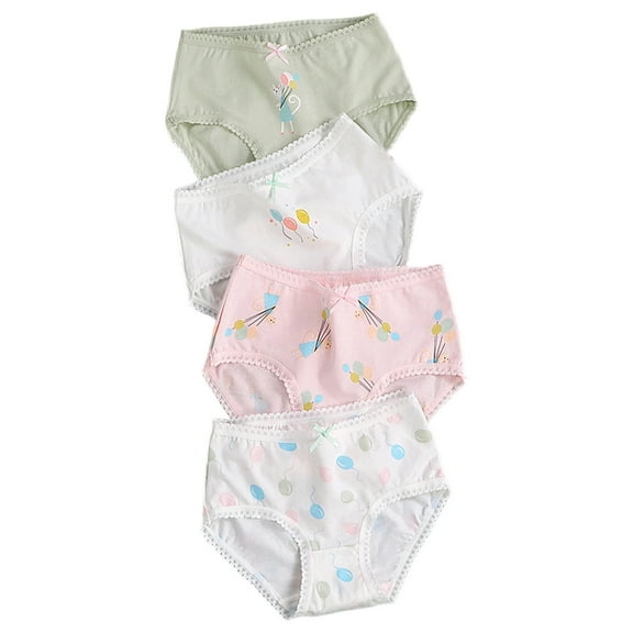 WhouRiu Toddler Girls Underwear Elastic Waist Breathable Cotton Briefs Kids Comfortable Soft Cartoon Panties,4-Pack Green,Size 3-4