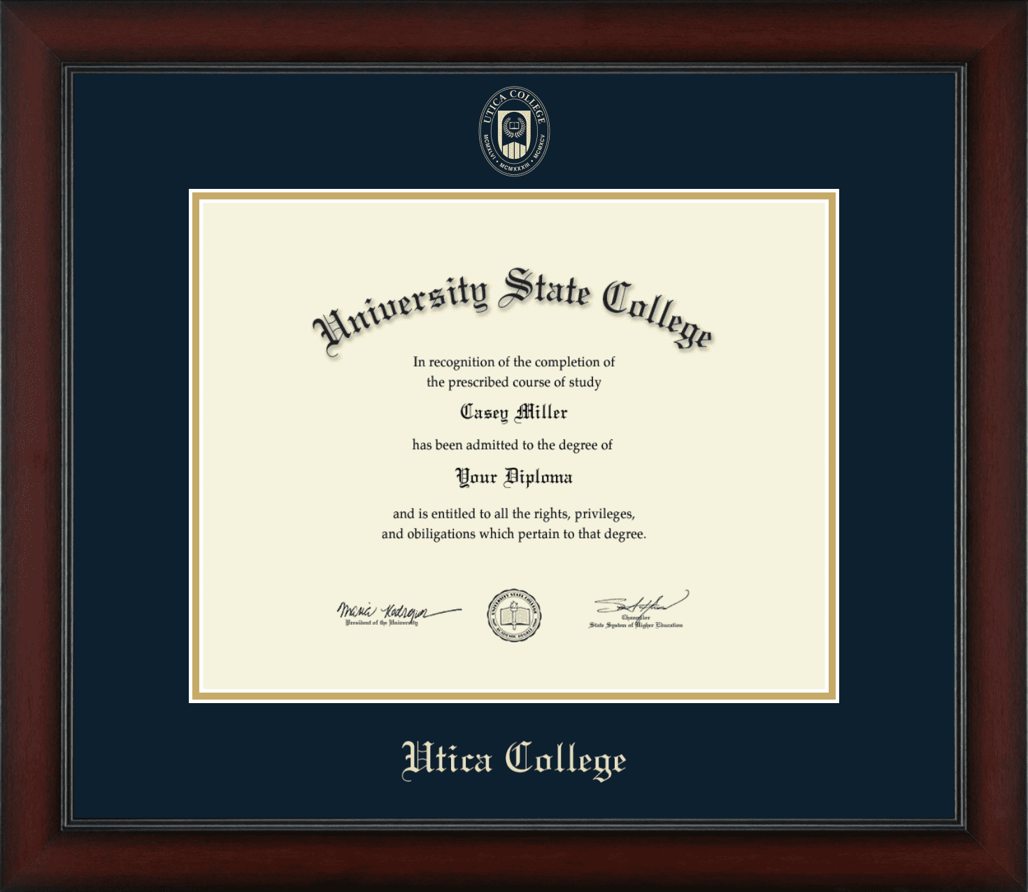 Utica College Gold Embossed Masters/PhD Diploma Frame, Document Size 14