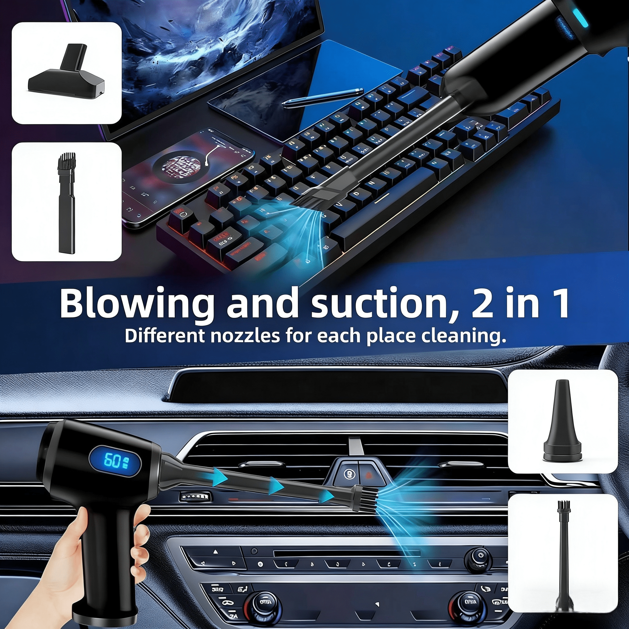 Air Duster Compressed Air Duster for Computer Electric Car-Mounted Vacuum Cleaner Electronic Device Cleaning Home, Car, Pet, Keyboard, Office 180000RPM