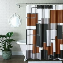Taupe Modern Geometric Shower Curtain Brown,Brown and Black White Waterproof Shower Curtain Set for Bathroom Restroom with 12 Metal Hooks, 72 x 72 inch