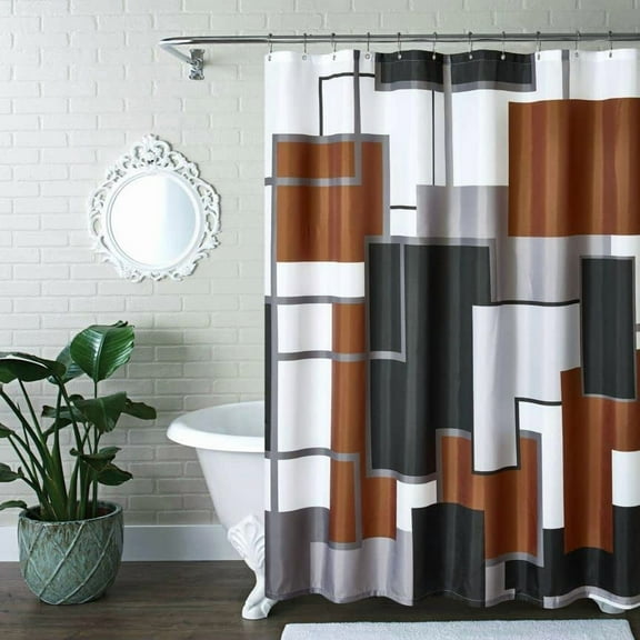 Taupe Modern Geometric Shower Curtain Brown,Brown and Black White Waterproof Shower Curtain Set for Bathroom Restroom with 12 Metal Hooks, 72 x 72 inch