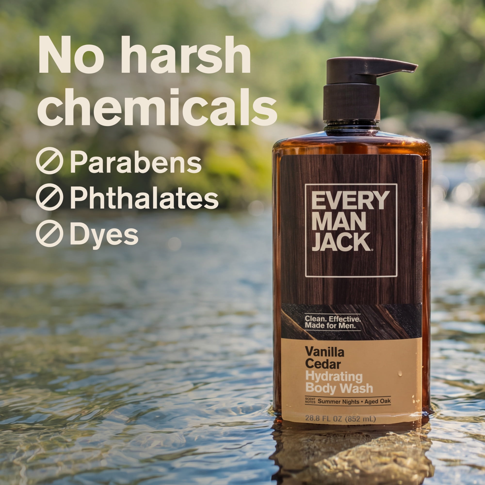 Every Man Jack Vanilla Cedar Hydrating Body Wash for Men, Naturally Derived, 28.8 fl oz