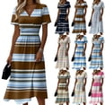 thumbnail image 4 of Minjewel Women's Striped Shift Dress with Breton V-Neck - Short Sleeve Summer Dress, Loose Flowy Beach Party Outfit, Comfy Vacation Mini Dress,Sky Blue,XL, 4 of 6