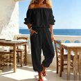 thumbnail image 2 of Jerdar Womens 2 Piece Outfits Off Shoulder Tops Wide Leg Pants Drawstring Waist Side Pockets Vacation Travel Casual Lounge Streetwear L, 2 of 8