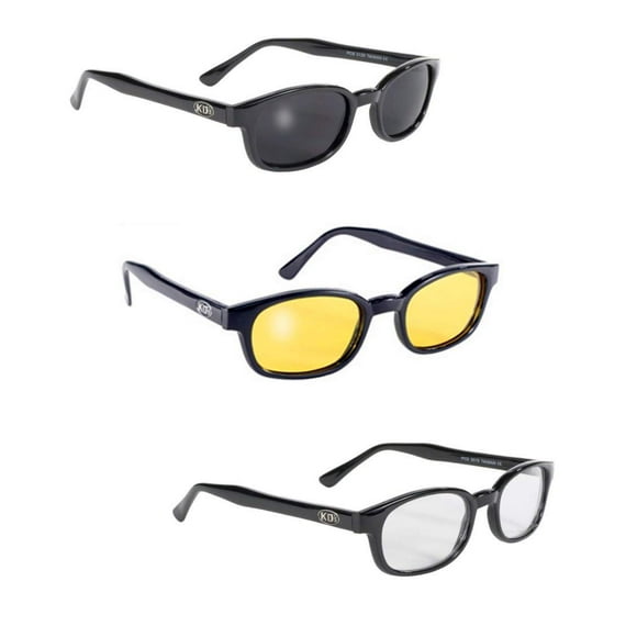 Pacific Coast Sunglasses Original KD's Biker Sunglasses 3-pack Smoke, Yellow and Clear Lenses