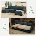 thumbnail image 5 of Marrber 111” Modern Corduroy U-Shape Modular Sofa Set, 6-Seater Sectional with Pull-Out Bed and Convertible Storage Chaise, Tufted Design for Family Living Room, Blue, 5 of 9