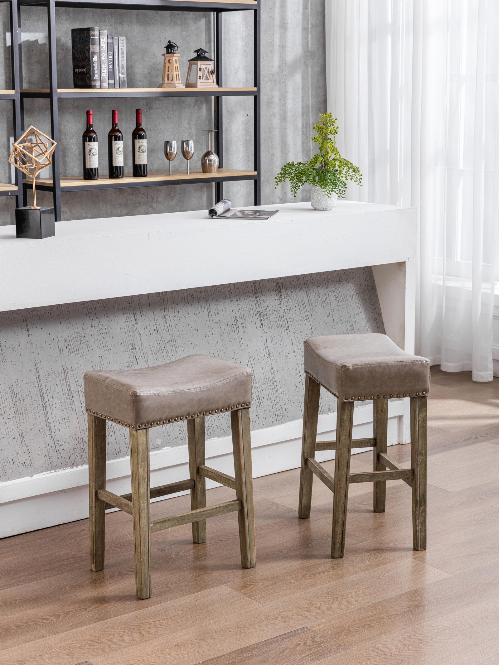 Mqlnutr Counter Height 26" Bar Stools for Kitchen Counter Backless Faux