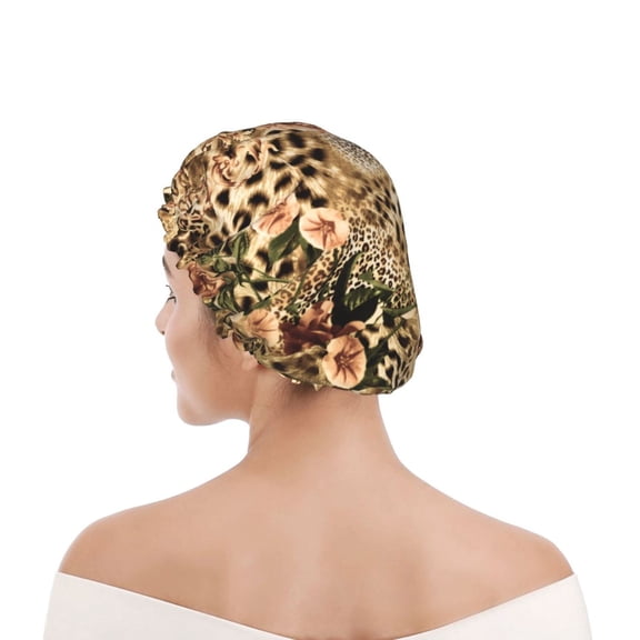 Kdxio Animal Leopard Print Shower Cap for Women,Elastic and Reusable,Double Waterproof Layers Bathing Hat