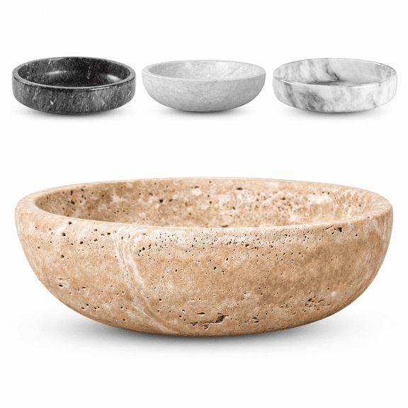 Travertine Decorative Bowl, Beige/, Modern Home Centerpiece