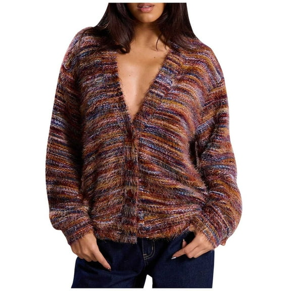 ZUKMRJPC Women's V Neck Cardigan Sweater Long Sleeve Casual Soft Comfy Knitted Cotton Outerwear Warm Loose Button Down Cropped Sweater