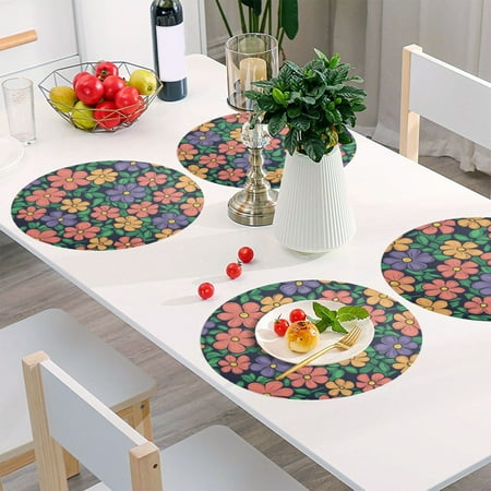

Round Grid Placemat One Sizex6 Round Placemat PVC Plate Mat，15.4 Inch Non-Slip and Heat Resistant Table Placemat Dining Room Placemat Lovely Flower2
