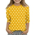 thumbnail image 3 of Efsteb Children's Kids Girls 3/4 Sleeve Shirts Summer Cute Polka Dots Print Casual Round Neck Three-quarter Sleeve Tops Comfy Loose Tee Shirt(Yellow,4-5 Years ), 3 of 5