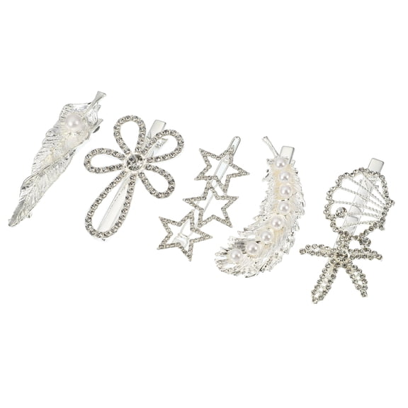 Unique Bargains 1 Set Pearl Simple Cute Style Metal Hair Clip Silver Tone Non-Slip Hair Clip for Women Girls