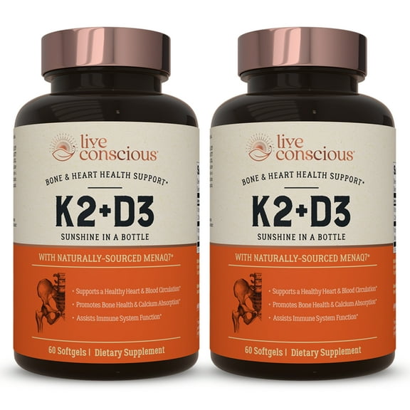 Live Conscious Vitamin K2 MK-7 with D3, 100 mcg & 5000 IU, 120 Softgels