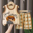 thumbnail image 2 of KPOPLK Toddler Boys Clothes for Baby Boy Summer Outfits Sleeveless Tank Top and Shorts Set(3-4 Years,Brown), 2 of 5