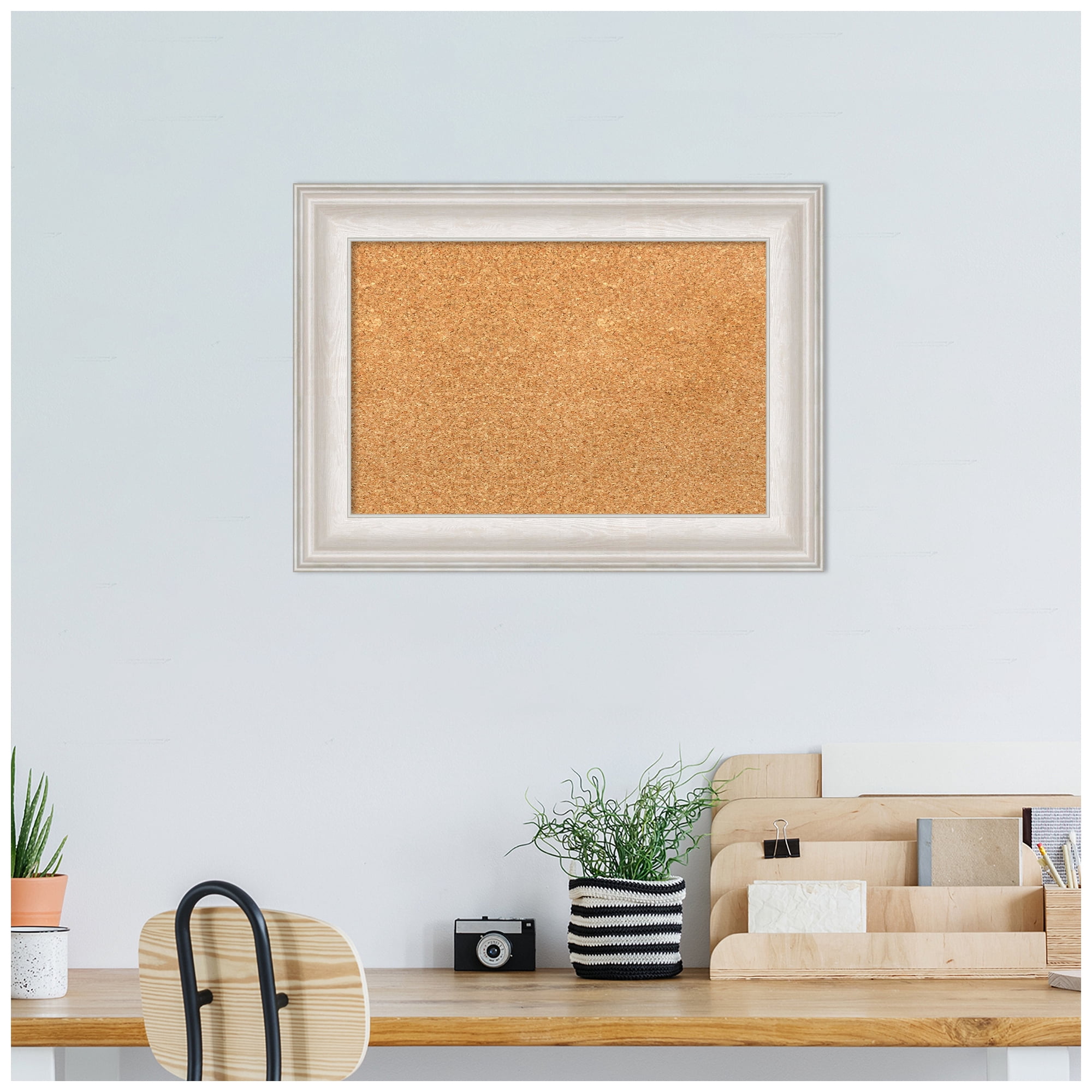 Amanti Art Natural Cork Board Framed Trio White Wash Silver Bulletin Board 22 in. x 16 in.