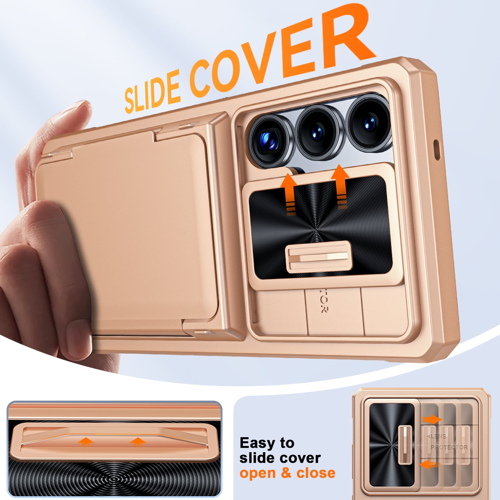 Vizvera for Samsung Galaxy S25 Ultra Wallet RFlD Cards Holder,Camera Control,Camera Cover,Rugged Shockproof Silicone Protective Phone Case-Champagne