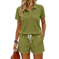 thumbnail image 2 of ASDFVBKG Polo Shirts Set for Women Short Sleeve Collared Button Golf Tee and Shorts Cotton Business Casual Summer Work Tops Army Green S, 2 of 8